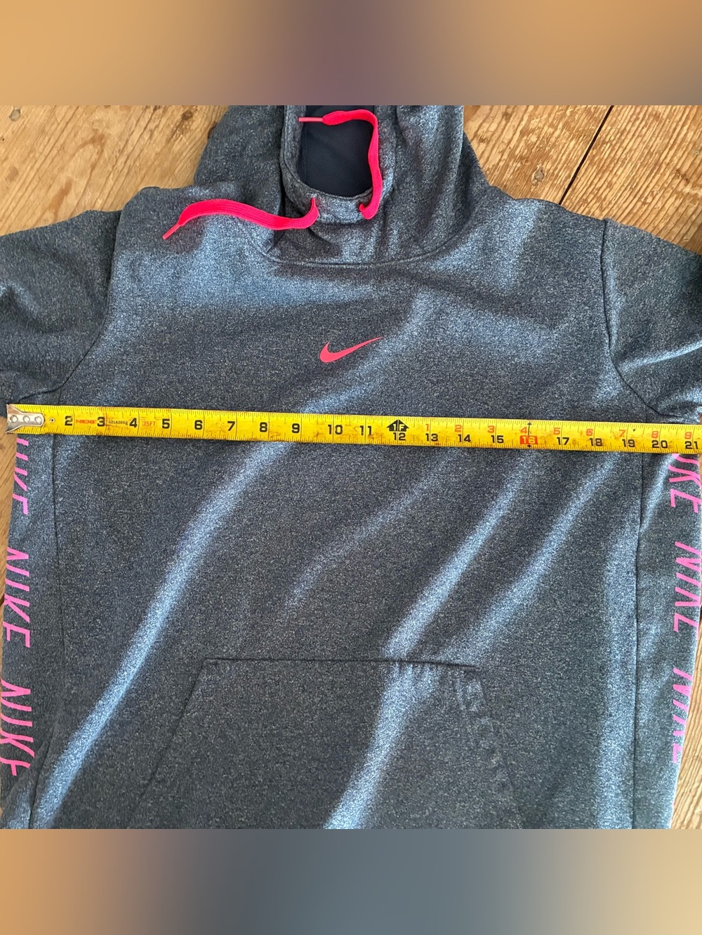 Nike Gray Cowlneck Hoodie with Bright Pink Drawcords & bright pink swoosh L - Picture 9 of 10